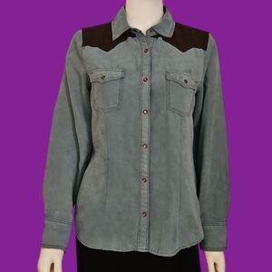 LEGACY FALLS Faux Suede Western Snap Button Long Sleeve Rockabilly Cowgirl Shirt